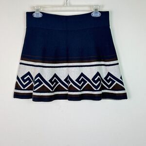 Aritzia Talula Women's Vanderbilt Mini Skirt Blue Knit Geometric Print